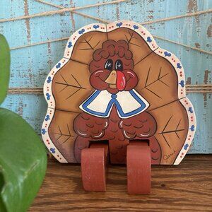 Hand Painted Wooden Whimsical Thanksgiving Turkey Shelf Sitter Decor Centerpiece